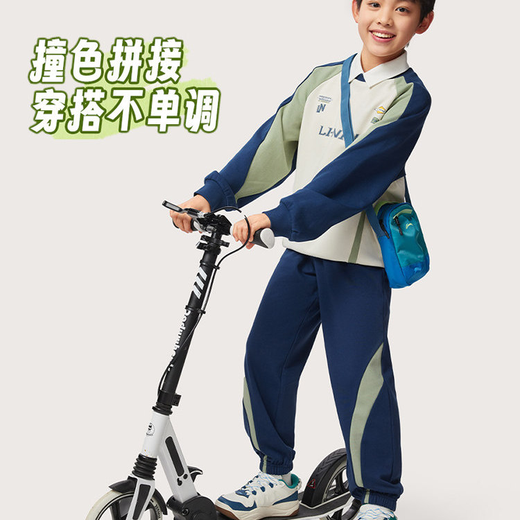 李宁新款棉质透气撞色套头运动服