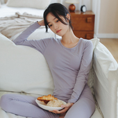 内穿打底衫 秋冬女士纯棉秋衣秋裤 线衣线裤 纯色圆领薄款 女大童 套装