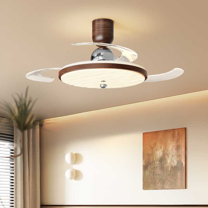 星玺中古风卧室风扇灯创意南瓜胡桃木纹隐形电扇吸顶灯具