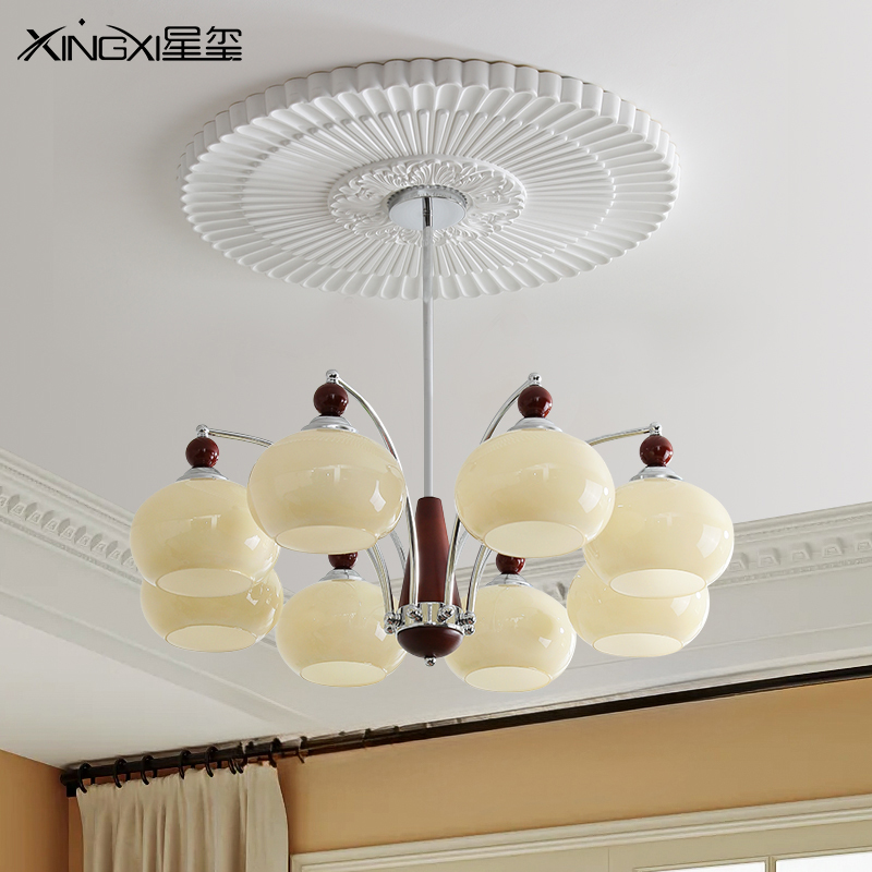 美式田园复古柿子客厅吊灯餐厅卧室灯侘寂中古风实木吊灯