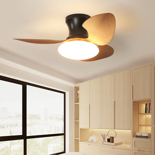 2025新款奶油风胡桃木餐厅风扇灯儿童房书房电风扇一体吊扇灯