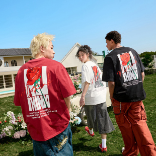 2026年夏 复古男女新款 Nuthink玫瑰刺绣重磅短袖 T恤字母潮牌美式