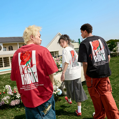 Nuthink重磅玫瑰刺绣短袖T恤