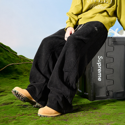 Nuthink美式阔腿垂感加绒卫裤