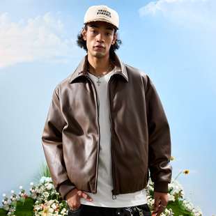 Nuthink美式 复古加厚PU皮衣羽绒服保暖翻领夹克外套男2025冬新款