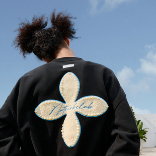 Nuthink美式 潮牌十字花珍珠刺绣字母圆领卫衣加绒男女2025冬新款