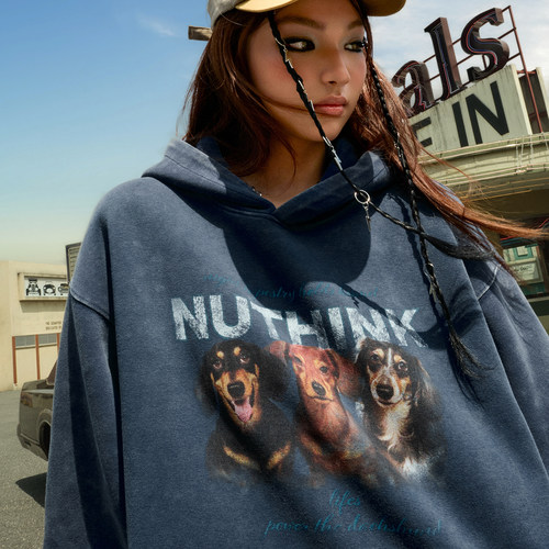 Nuthink美式复古腊肠狗卫衣男女