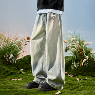 新款 Nuthink美式 男2025冬季 宽松直筒长裤 复古水洗做旧阔腿牛仔裤