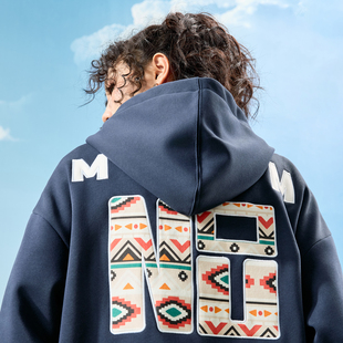 新款 Nuthink美式 复古字母刺绣连帽卫衣潮牌拼色加绒男女2025冬季