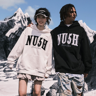 新款 Nuthink美式 复古刺绣字母连帽卫衣chic潮牌潮流男女2025冬季