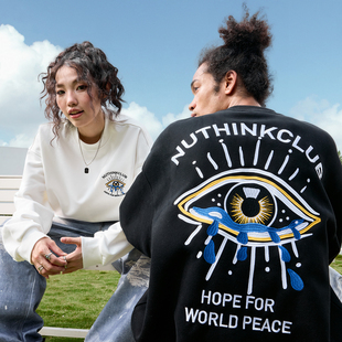 新款 Nuthink美式 复古潮牌重磅刺绣字母圆领卫衣加绒男女2025冬季