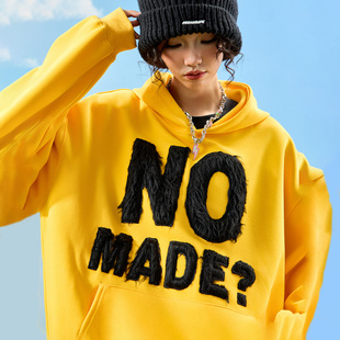 Nuthink美式 复古毛绒刺绣字母连帽卫衣潮牌加绒男女2025冬新款