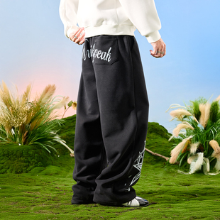2026年春季 Nuthink美式 子男款 潮牌五角星加绒裤 复古垂感阔腿卫裤