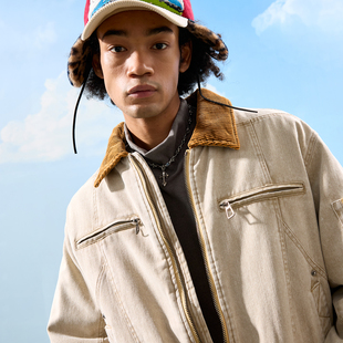 Nuthink美式 复古底特律牛仔夹克羽绒服翻领外套做旧男2025冬新款