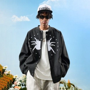 Nuthink美式 2026 复古刺绣棒球服蜘蛛字母夹克外套宽松男女冬新款