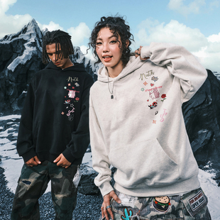 新款 Nuthink美式 复古卡通小熊字母连帽卫衣加绒情侣男女2025冬季