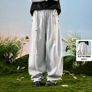 男女2025秋冬新款 宽松休闲长裤 复古潮牌腰绳弯刀卫裤 Nuthink美式