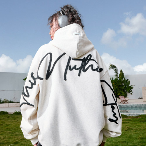 Nuthink美式重磅刺绣连帽卫衣男