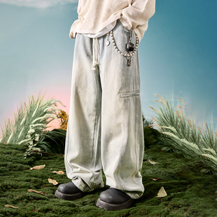 2025秋新款 垂感直筒做旧长裤 高街复古水洗阔腿牛仔裤 Nuthink美式