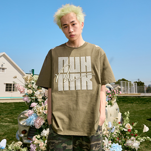 男女新2026年夏 复古潮牌宽松半袖 Nuthink重磅刺绣字母短袖 T恤美式