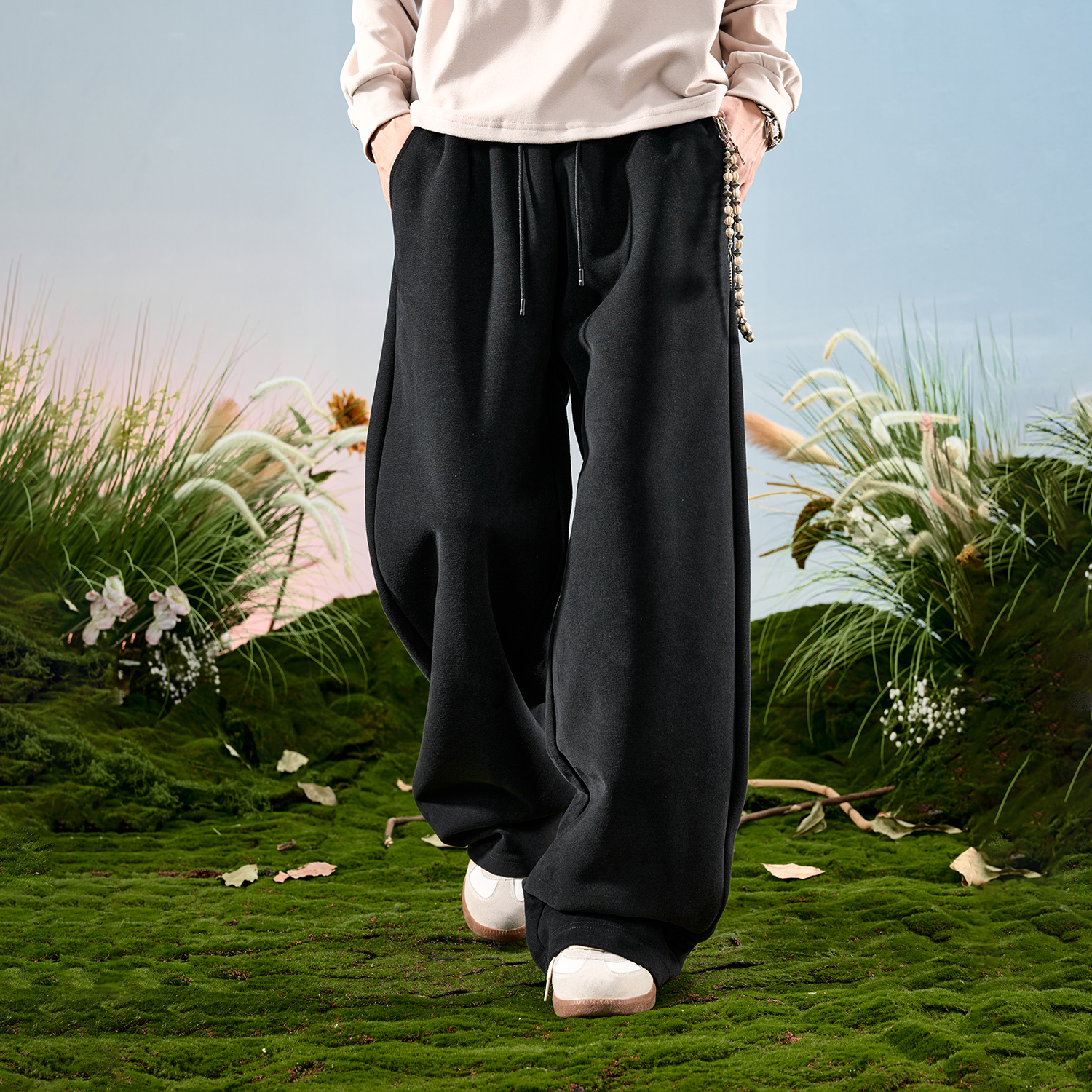 Nuthink纯色垂感卫裤阔腿裤男女