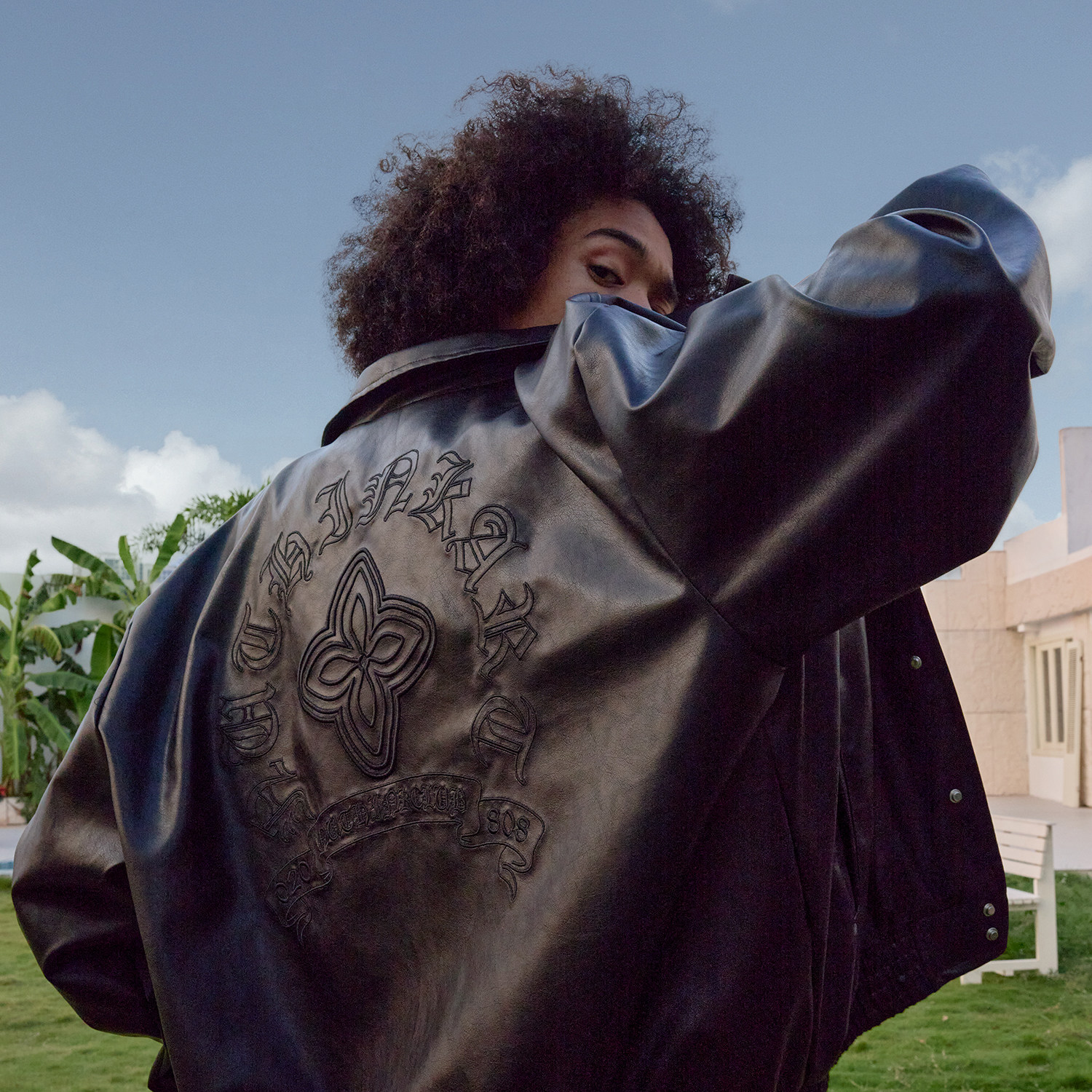 Nuthink潮牌哥特风翻领皮衣夹克