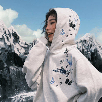 Nuthink美式复古刺绣蝴蝶男女