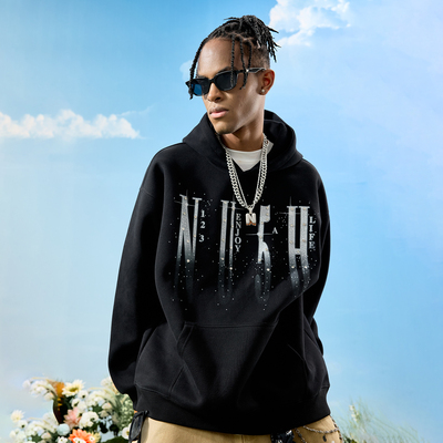 Nuthink铆钉烫钻字母连帽卫衣男