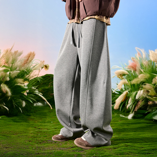 子宽松男新款 Nuthink美式 拼接阔腿垂感裤 卫裤 2026年春 复古弯刀裤