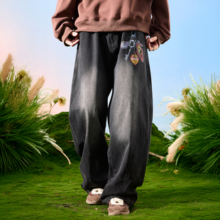 子2026款 水洗做旧复古裤 年春 潮牌阔腿垂感牛仔裤 Nuthink美式