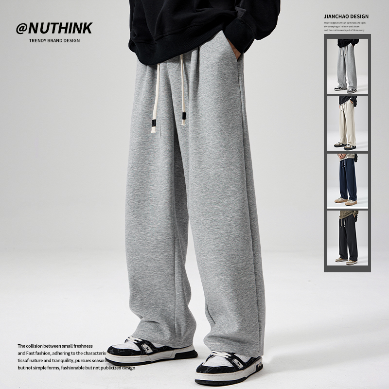 美式重磅灰色卫裤直筒休闲长裤男