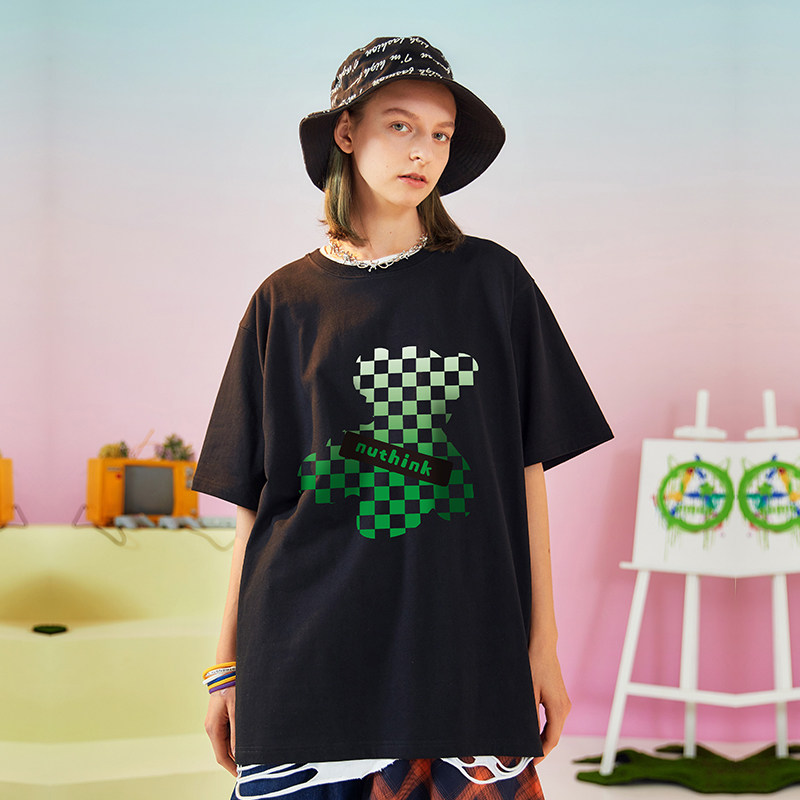 Nuthink欧美国潮大码短袖T恤男潮牌ins高街宽松潮流夏季情侣半袖