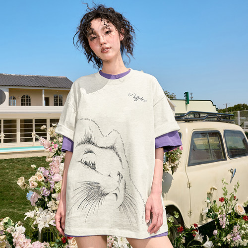 Nuthink美式猫咪印花T恤新款男女
