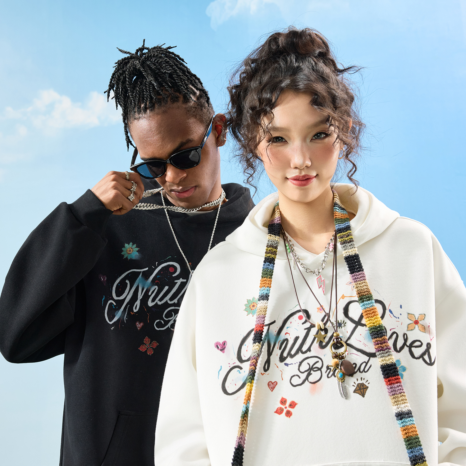 Nuthink潮牌复古花卉字母卫衣