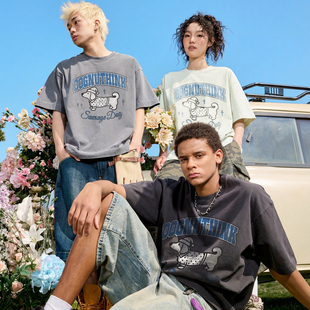 Nuthink美式潮牌斑点狗宠物图案复古做旧短袖T恤男女2026年春夏