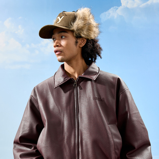 新款 Nuthink美式 复古羽绒服翻领加厚PU皮衣夹克潮牌男女2025冬季