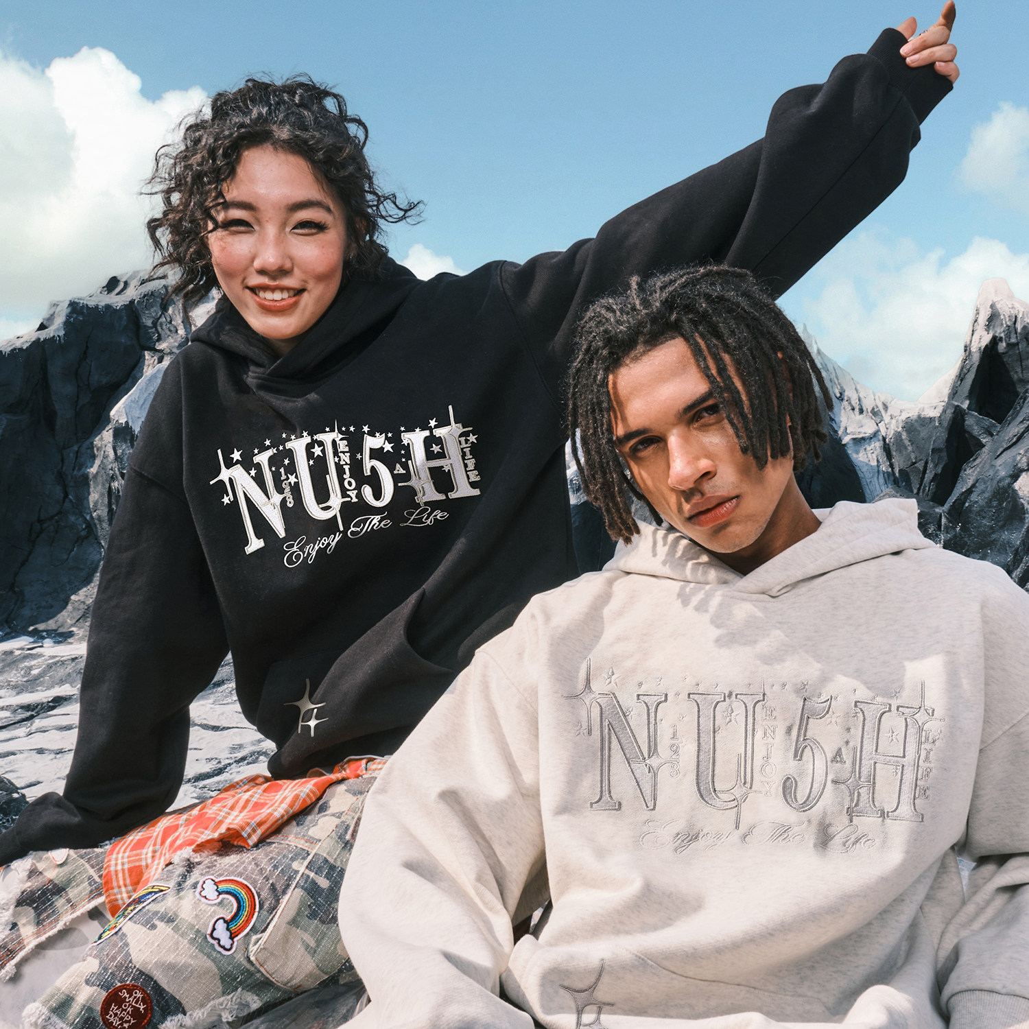 Nuthink美式重磅刺绣字母卫衣男