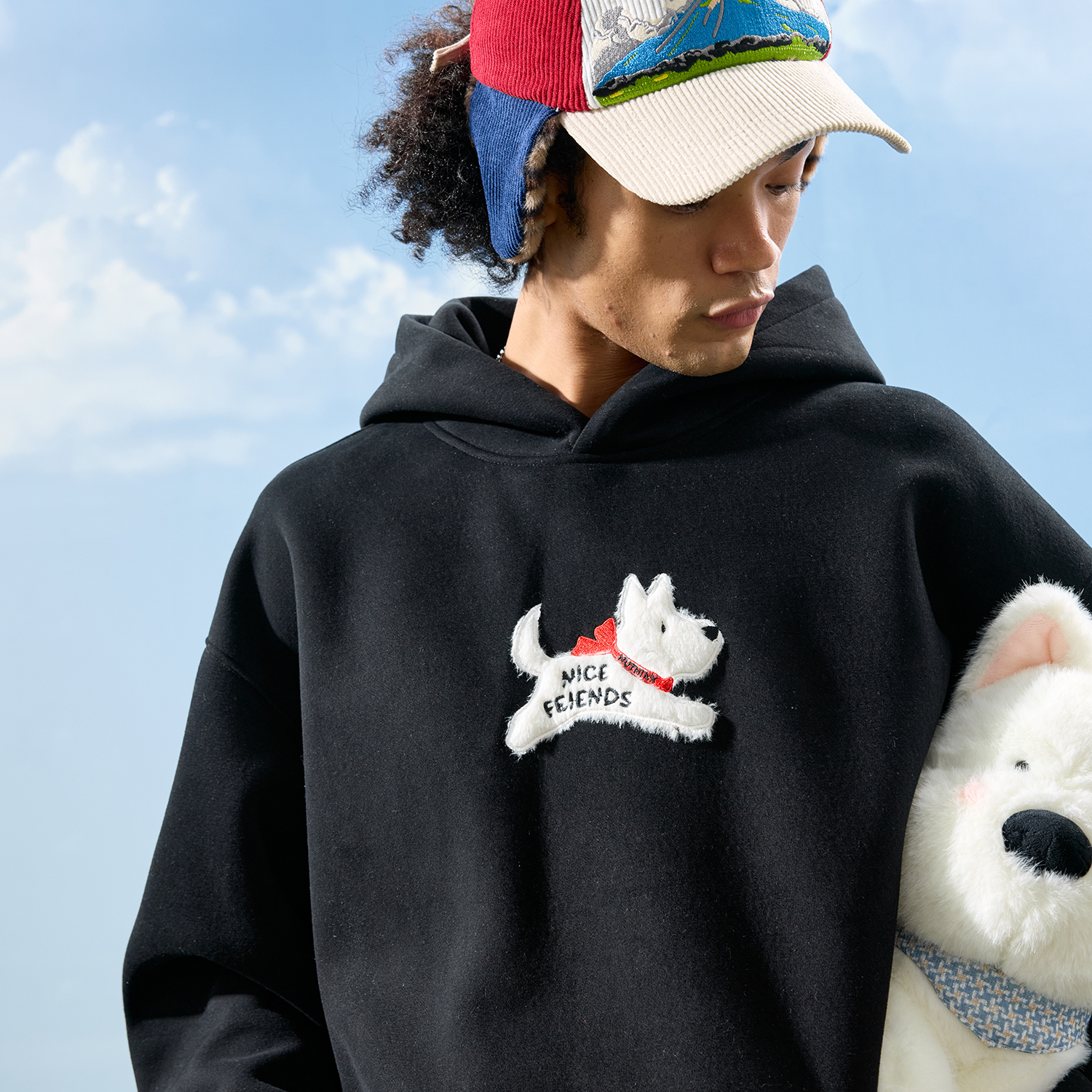 Nuthink美式卡通小狗连帽卫衣男