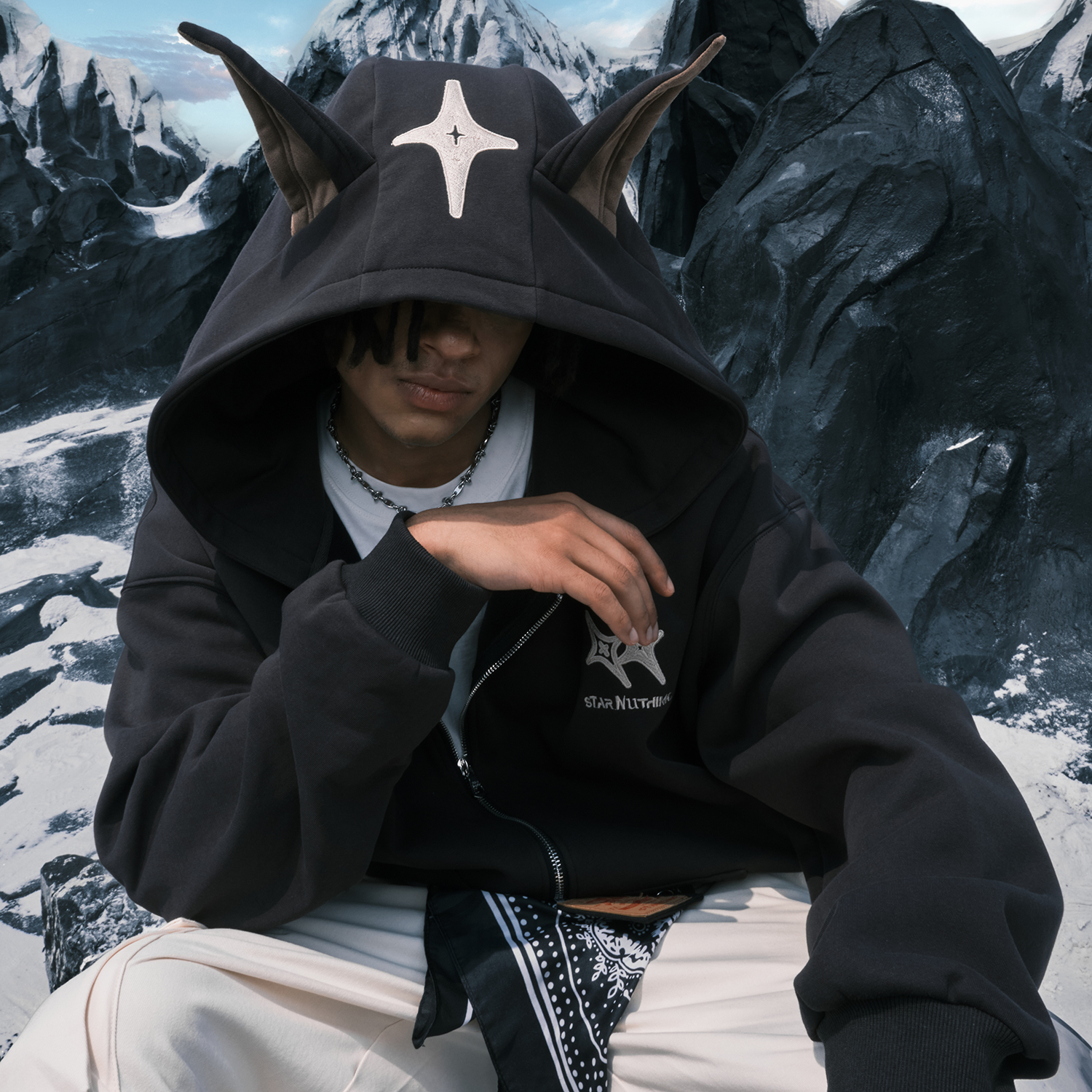 Nuthink狗耳朵连帽卫衣外套男女