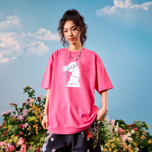 2026年夏 T恤宽松情侣男女新款 Nuthink美式 潮牌马年小马玫红色短袖