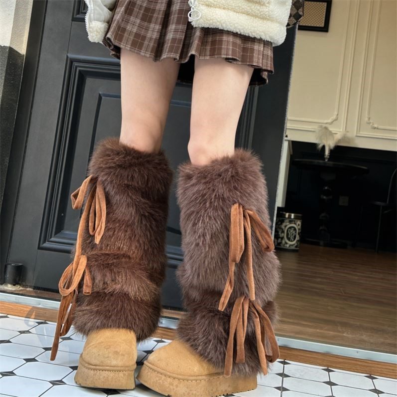 秋冬毛毛腿套y2k蝴蝶结绑带中筒辣妹仿皮草保暖显瘦毛绒袜套雪套,女士内衣/男士内衣/家居服,中筒袜,淘宝优惠券,粉丝福利购,淘宝优惠卷