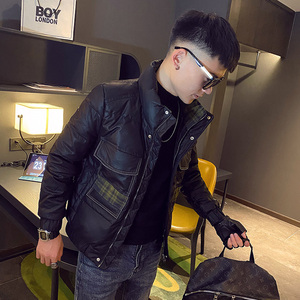 冬季男羽绒服外套修身潮流帅气加厚网红潮牌拼色工装口袋棉衣ins