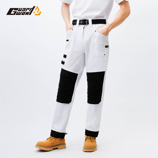 王婆瓜夏季薄款工装裤男士超弹力舒适耐磨防撕裂多口袋白色工作裤