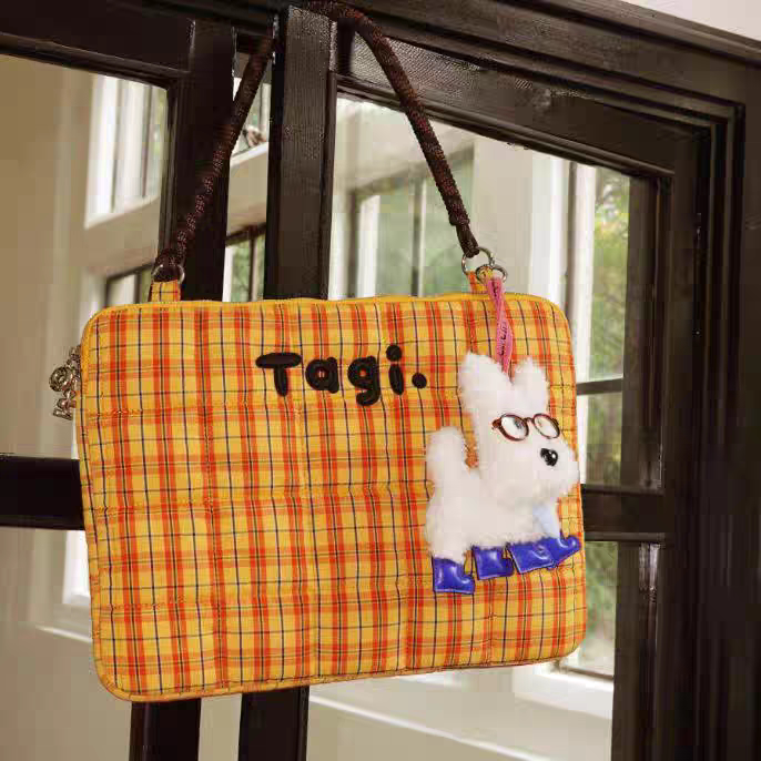 Tagi.编织小枕头充棉刺绣手提单肩防摔防震电脑包笔记本包女16寸图片