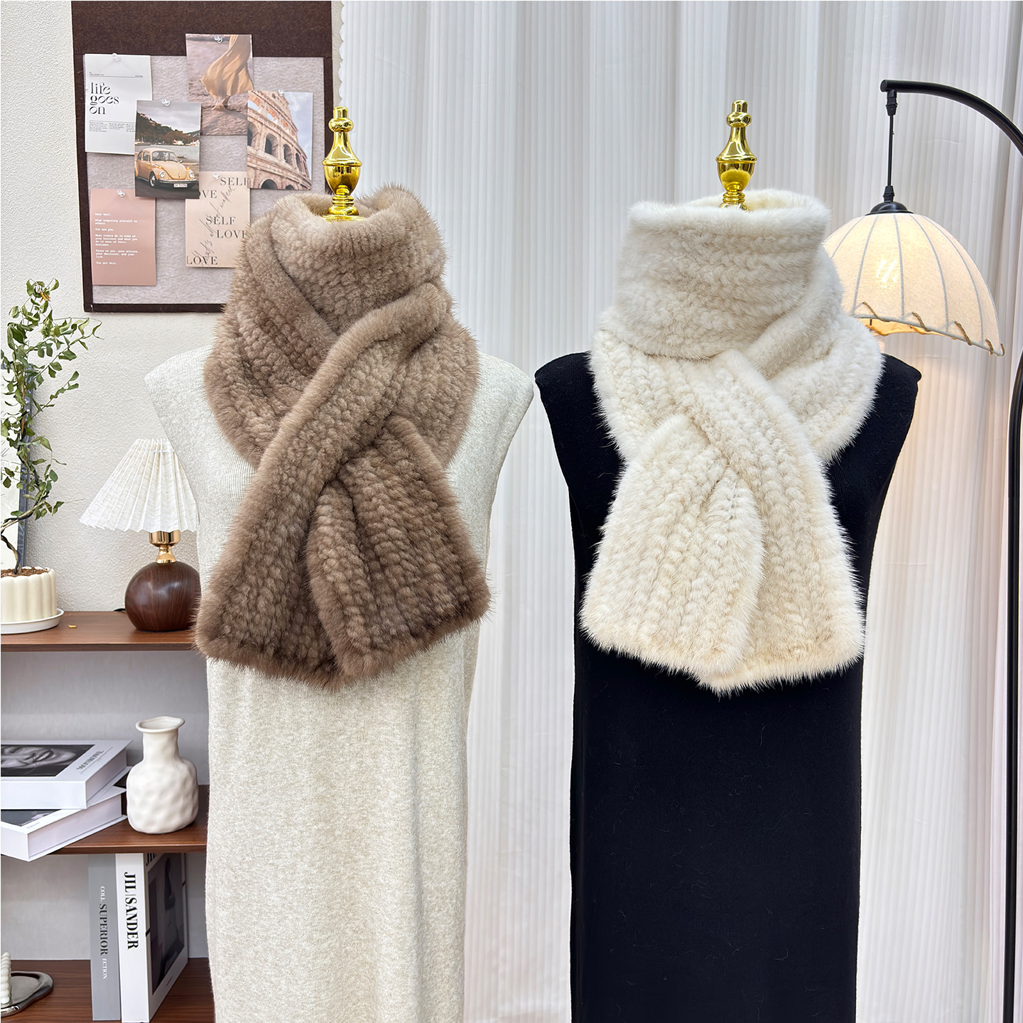 冬季双面编织水貂毛长款皮草围巾韩版加厚百搭气质保暖围脖毛领子