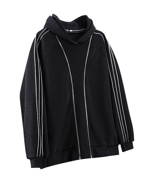 [BELLEVUE]DTHEREAL23新款两穿廓形黑色连帽卫衣夹克厚外套男女