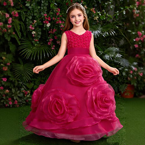 kids Baby kid for Girls Girl Dresses Gown Cute red Birthday