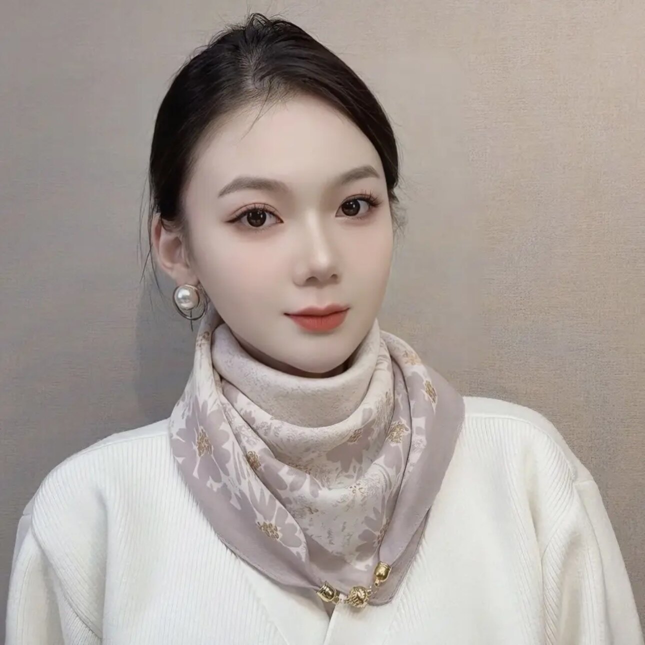 磁扣棉麻小方巾丝巾女春秋薄款百搭护颈领巾三角围巾夏季保暖围脖