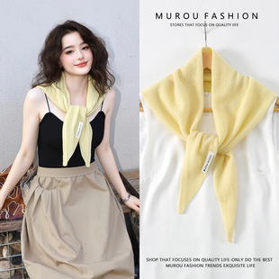 软糯高品质三角巾护颈澳洲羊绒羊毛披肩女简约护颈保暖针织小围巾