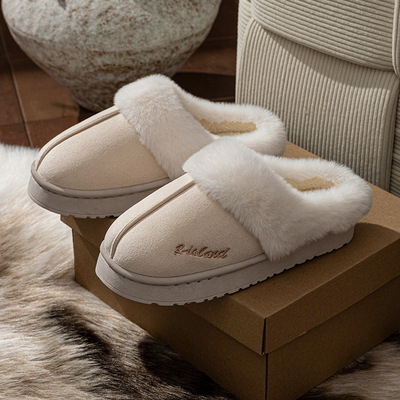 冬季加绒加厚棉拖鞋男女防滑保暖